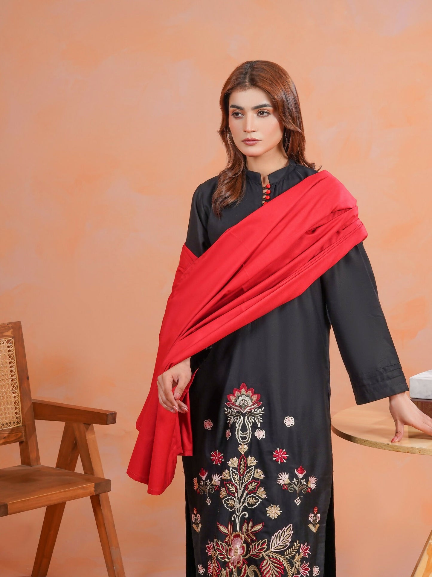 Tawakal Closet Dhanak Embroidered Stitched 3-Piece Suit-Daneen