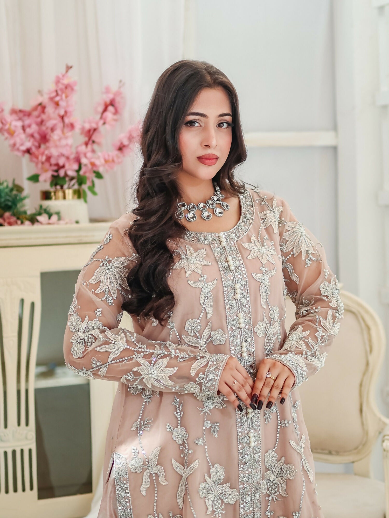 Farooq Hameed Studio Wedding Festive'25 Organza Embroidered Stitched 3-Piece Suit-Vareha