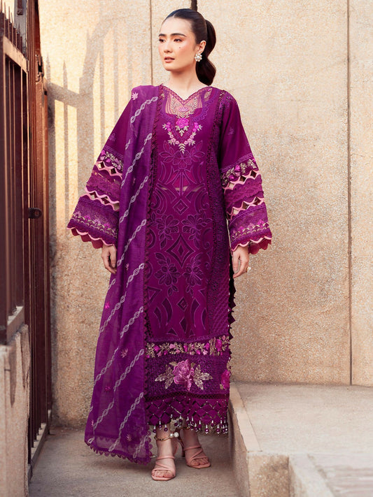 Parishay embroidered lawn front with intricate neckline and borders – stitched 3-piece suit