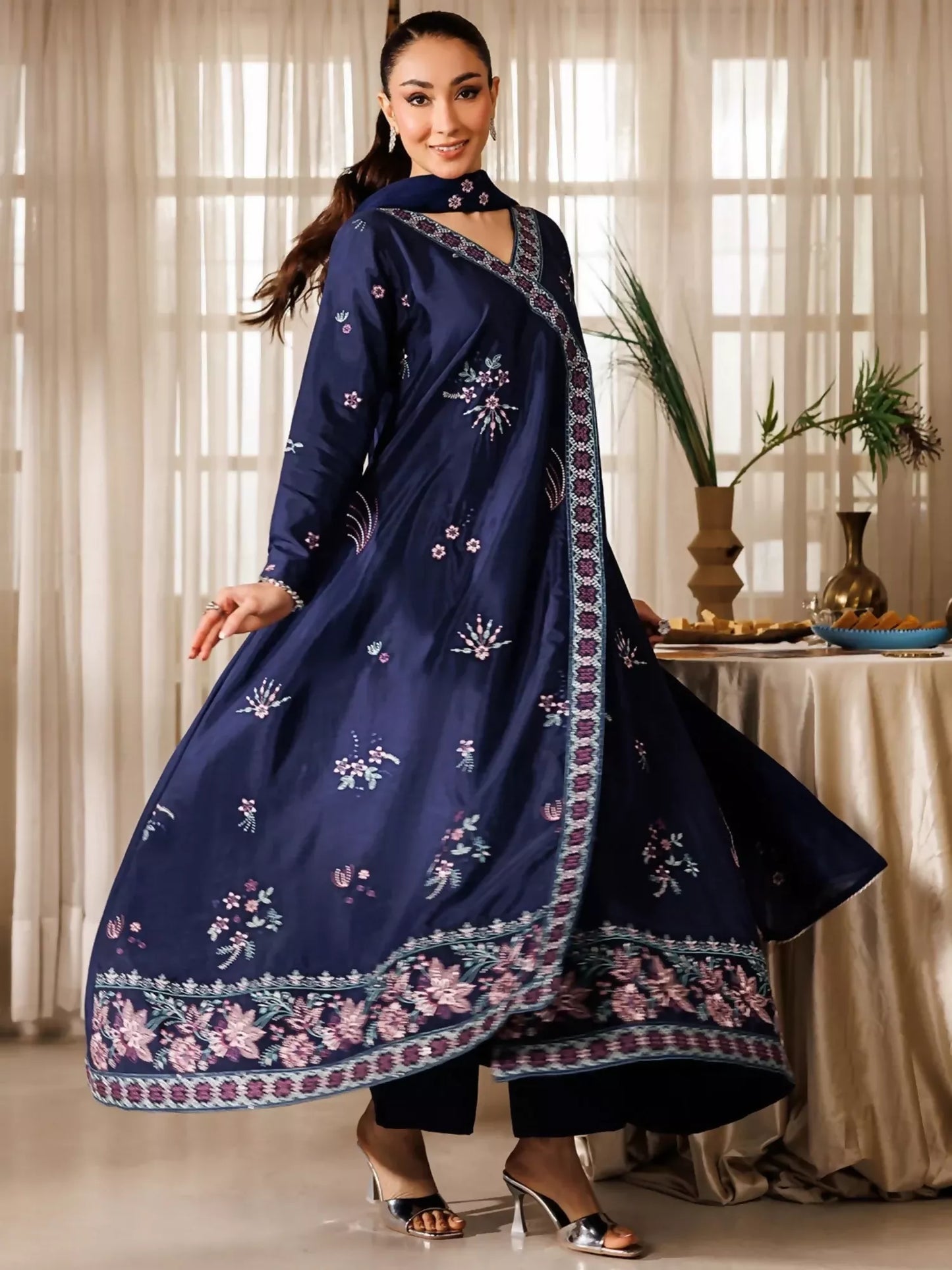 Panache Apparel Noore Eid Edit Raw Silk Embroidered Stitched Suit-Gulrukh