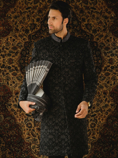 Gem Garments The Sartorial Edit Velvet Embellished Sherwani-Cas
