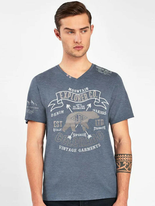 Blue Funky's Printed Explorer V Neck Tee Shirt-14405