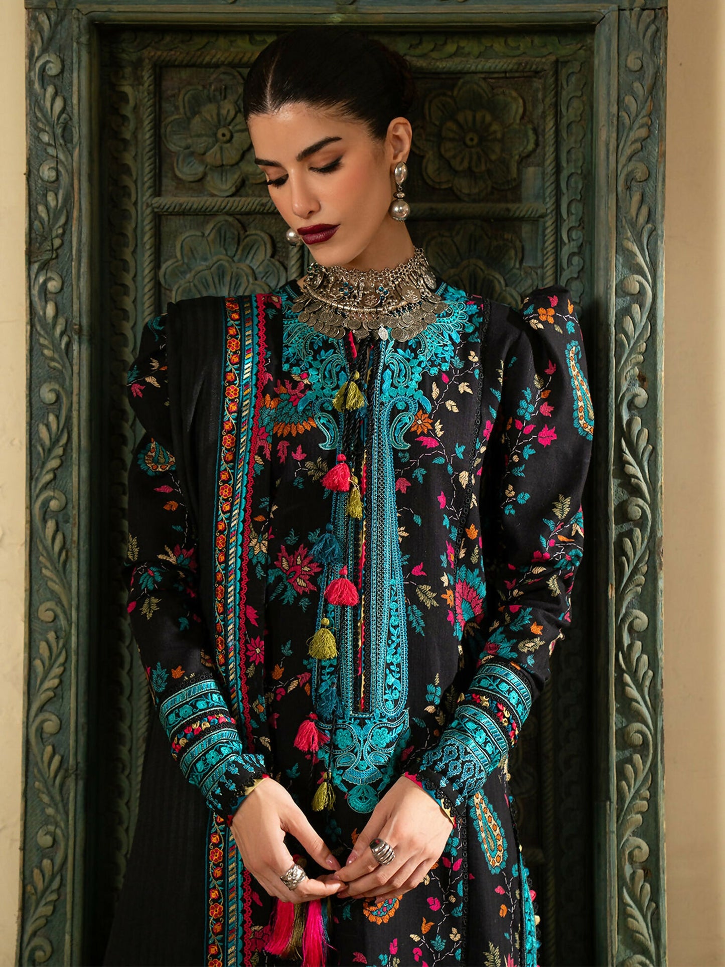 Binilyas Gulrukh Khaddar Embroidered Unstitched 3-Piece Suit-67-A