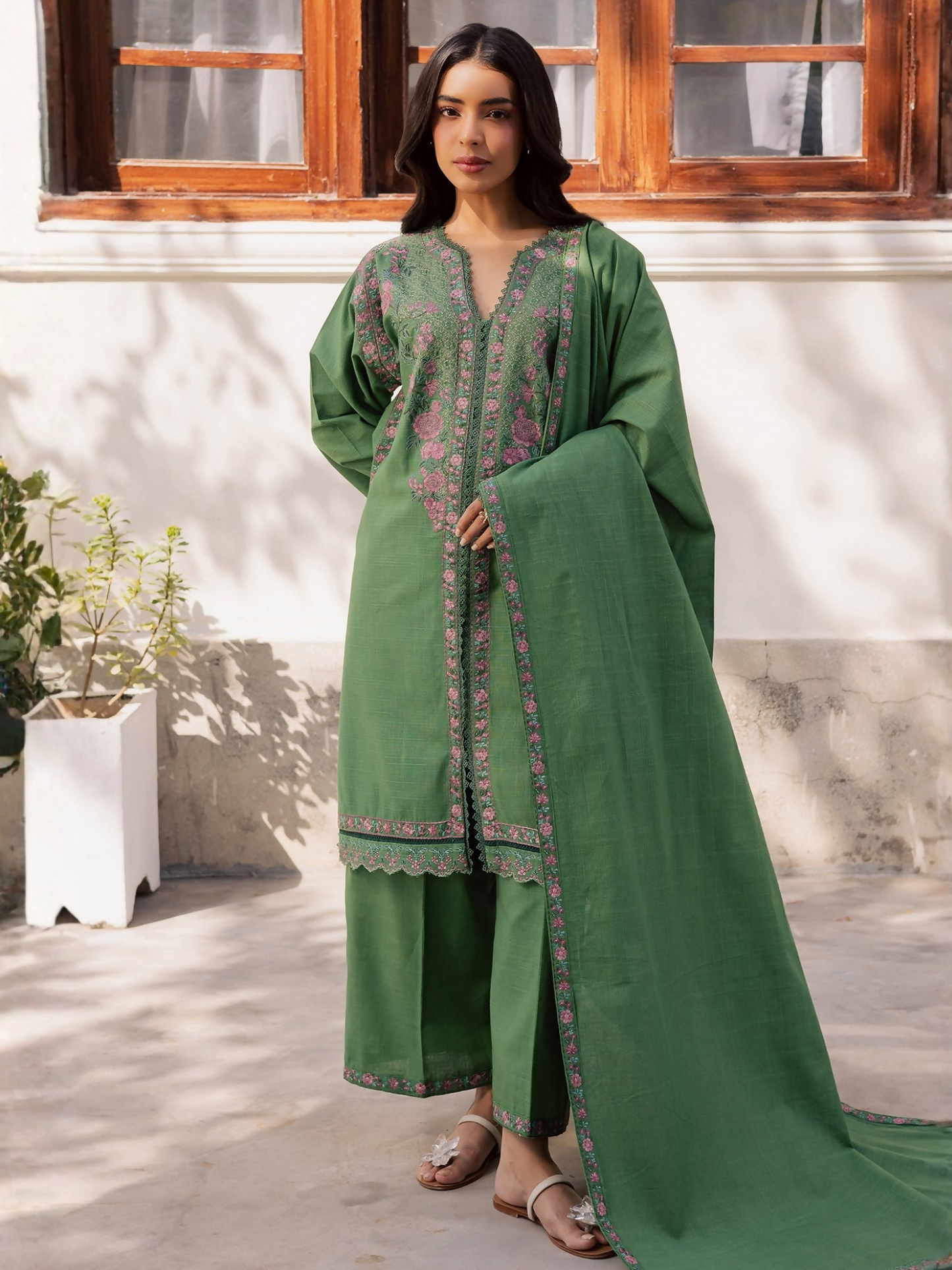 Mannat Clothing Laila Winter Pret '25 Karandi Embroidered Stitched Suit-Basil