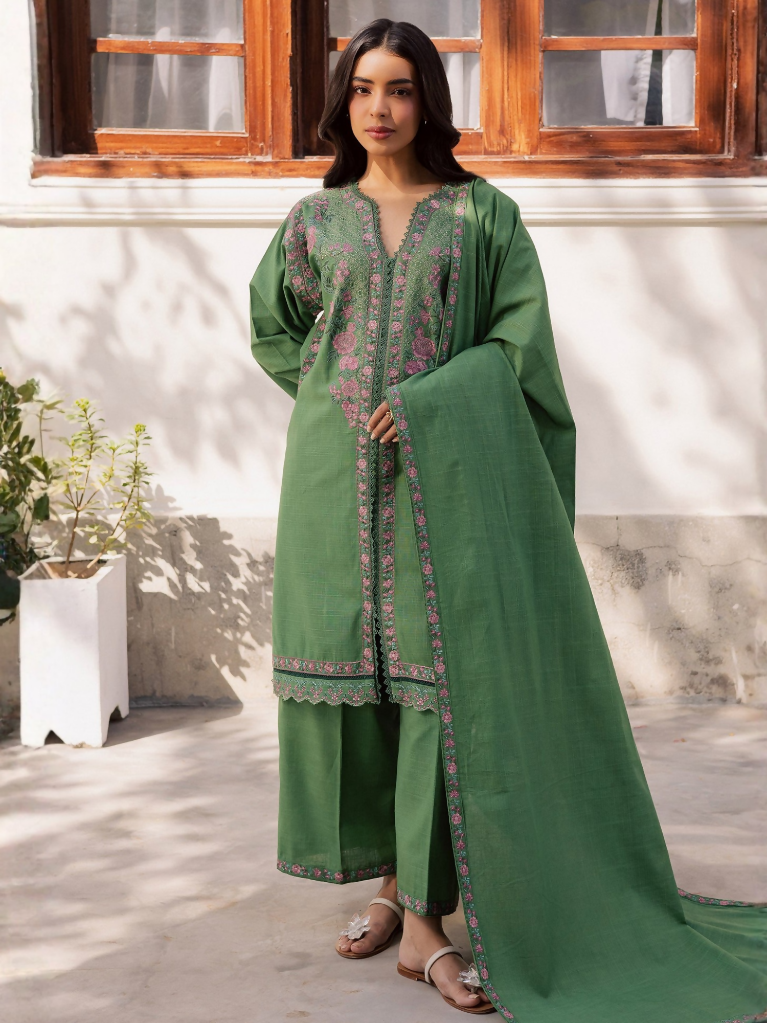 Mannat Clothing Laila Winter Pret '25 Karandi Embroidered Stitched Suit-Basil