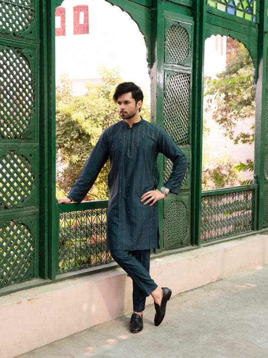 Prussian Fabrich Men Embroidered Unstitched Shalwar Kameez-GTS-SS-013