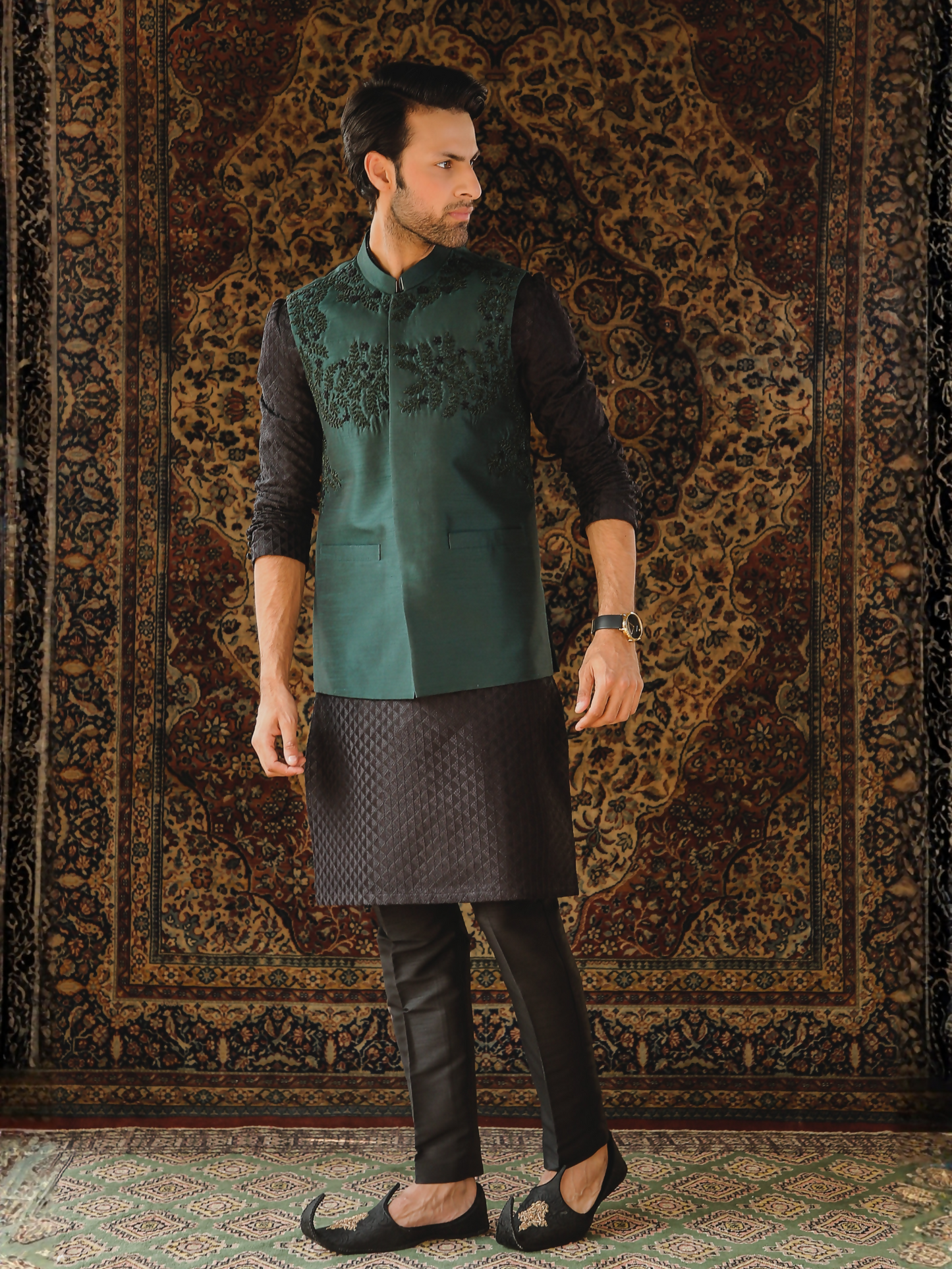 Gem Garments The Sartorial Edit Raw Silk Embellished Waistcoat-Baraz
