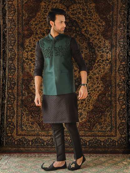 Gem Garments The Sartorial Edit Raw Silk Embellished Waistcoat-Baraz