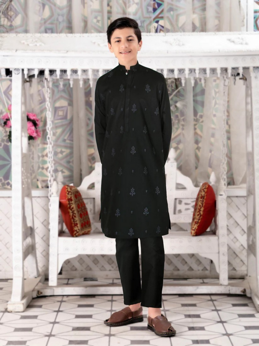 Black Velvour Boys Embroidred Shalwar Kameez-VB139