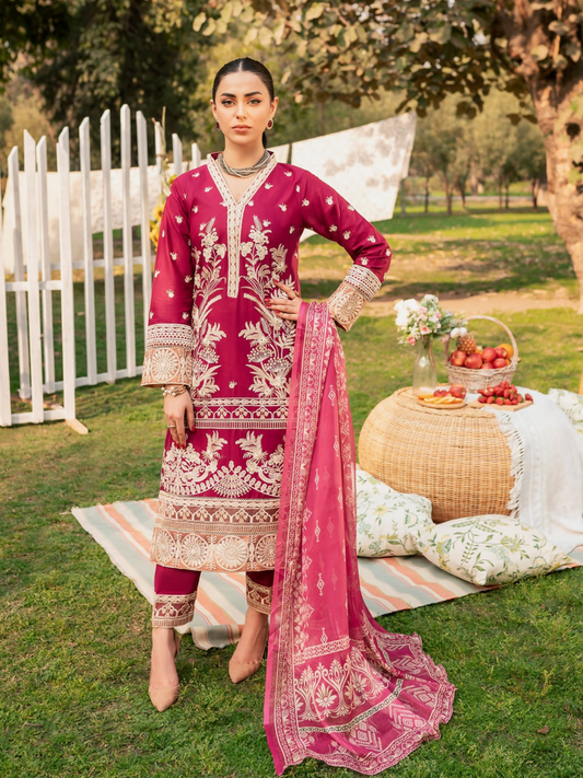 Panache Apparel Lawn Embroidered Stitched 2-Piece Suit-Azalea