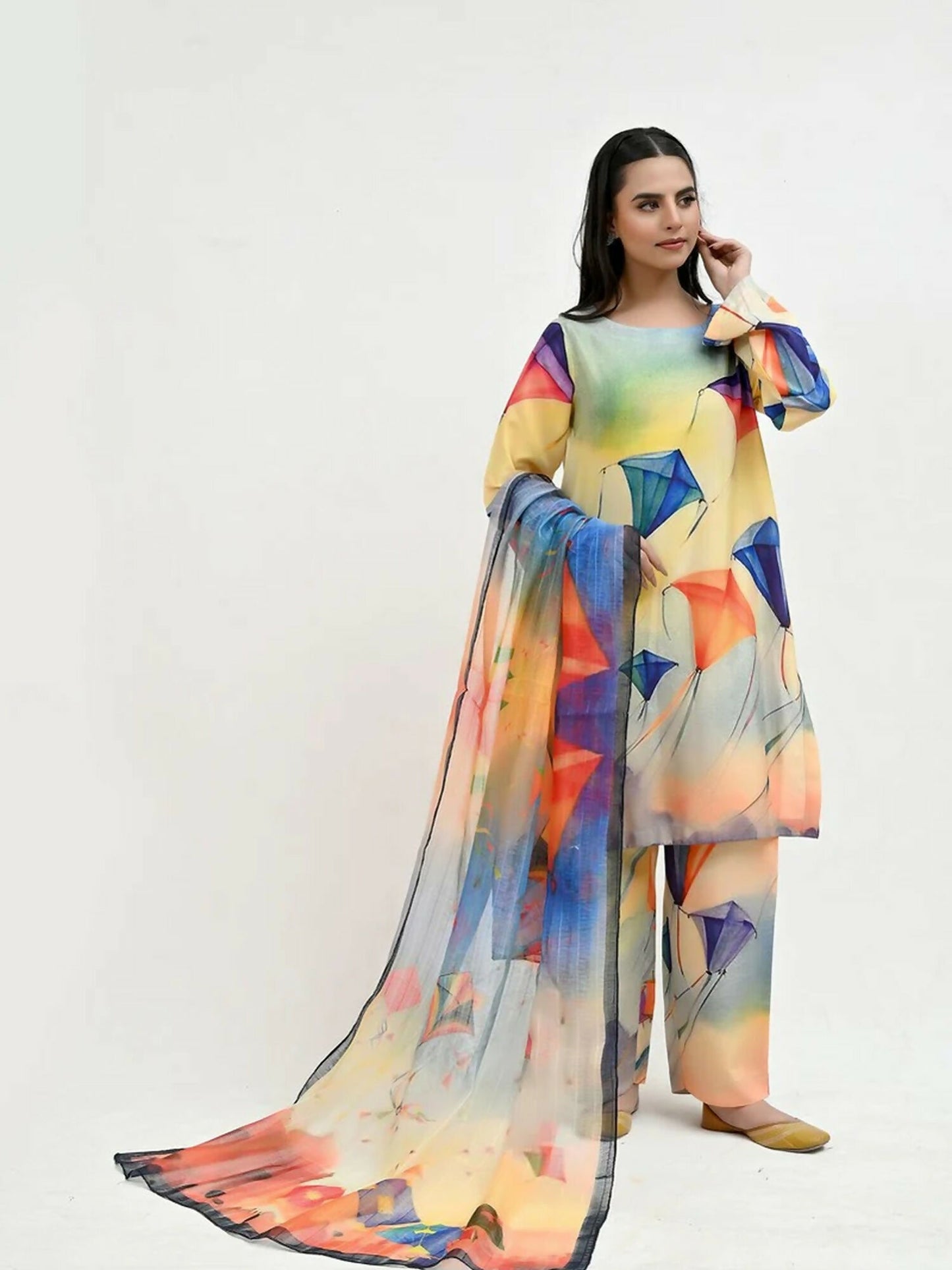 Imran Aftab Basant Mela Raw Silk Printed Stitched 3-Piece Suit-IARP 08
