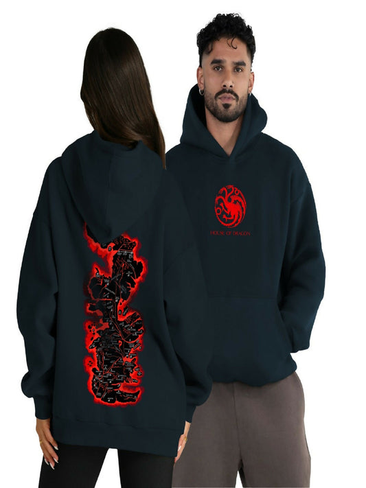 Man and woman wearing Jupiter Hotep oversized cotton fleece hoodies with high-quality DTF print and relaxed fit, perfect for winter style