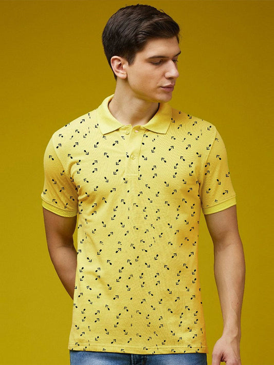 Jupiter men's cotton polo shirt with arrow pattern, classic knit collar, and front button placket