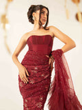 Shiza Hassan Aurora Formals Net Embellished Saree-Magma