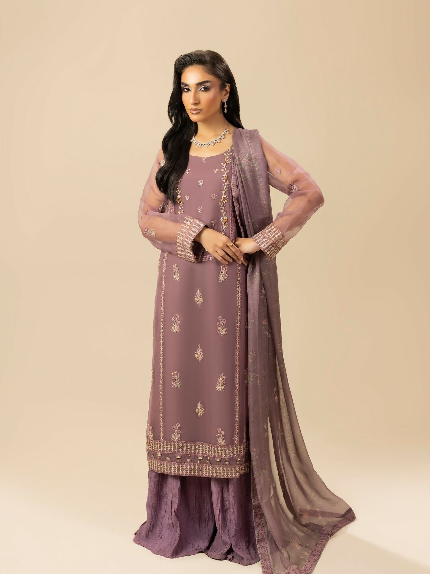 Shurooq Garden Of Dreams Organza Embroidered Stitched 3-Piece Suit-Lily