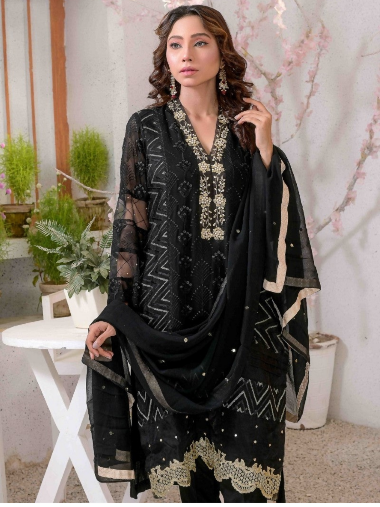 Ruby's Couture Ashiyana Organza Embroidered Stitched 3-Piece Suit-Sufi