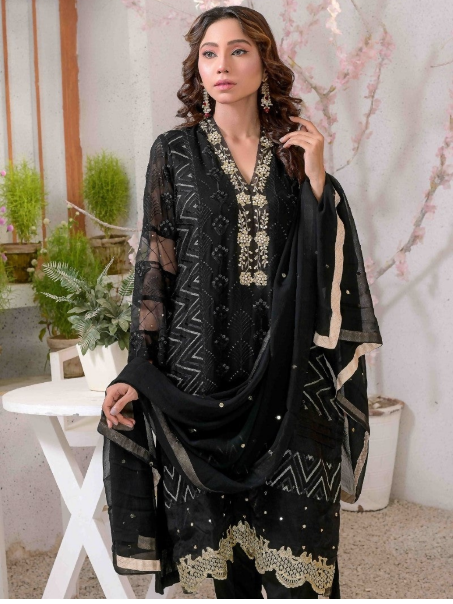Ruby's Couture Ashiyana Organza Embroidered Stitched 3-Piece Suit-Sufi