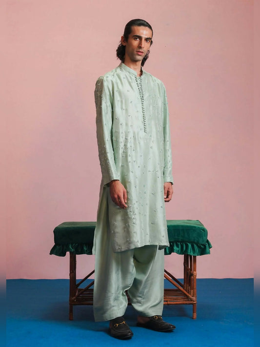 Ice Blue Hussain Rehar Basic Not Basic IV Raw Silk Embroidered Stitched 2-Piece Suit-Artic