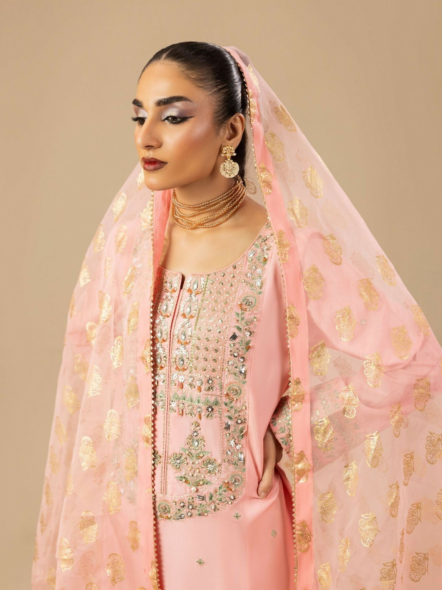 Shurooq Garden Of Dreams Silk Embellished Stitched 3-Piece Suit-Periwinkle