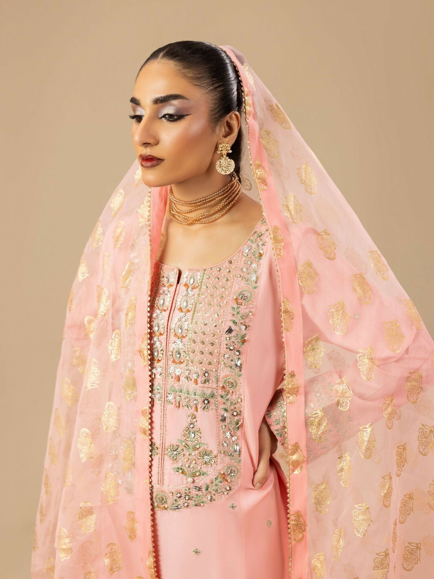 Shurooq Garden Of Dreams Silk Embellished Stitched 3-Piece Suit-Periwinkle