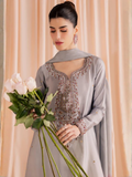 Allure By IH Silver Night Tussel Silk Embroidered Kaftan Set-Ether