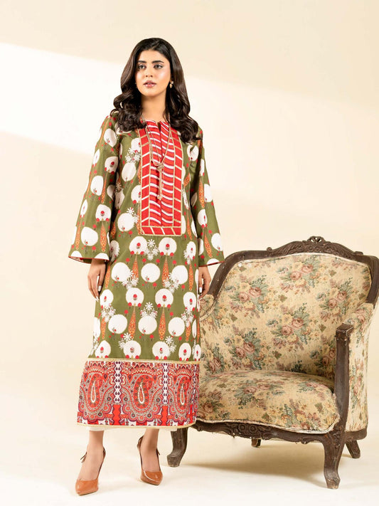 Olive-Rabazka Blended Lawn Chikankari Embroidered Stitched Shirt-WRTW-PLCK-1PC-S26-03