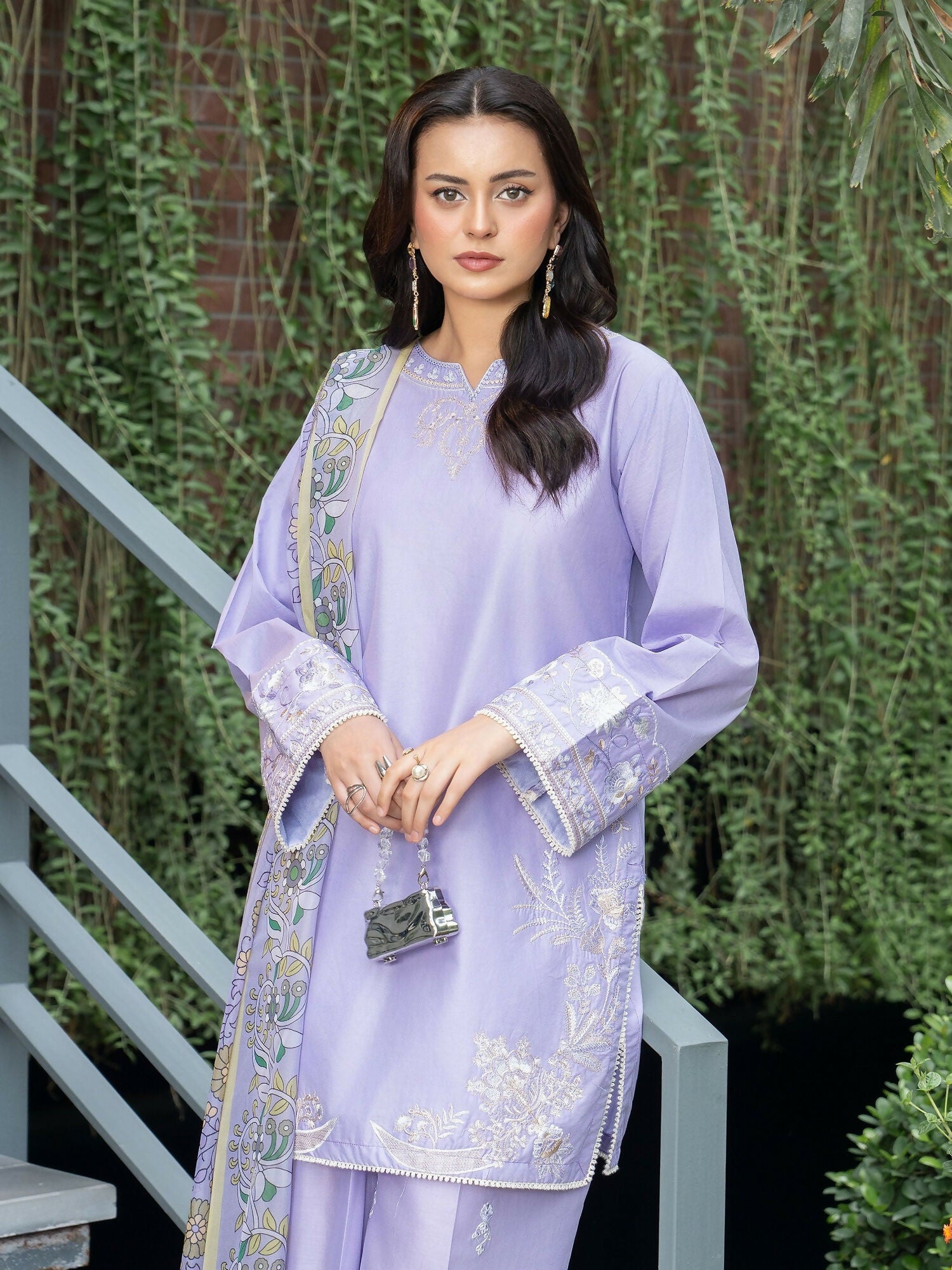 Panache Apparel Solid Story Cotton Lawn Embroidered Stitched Suit-Solene
