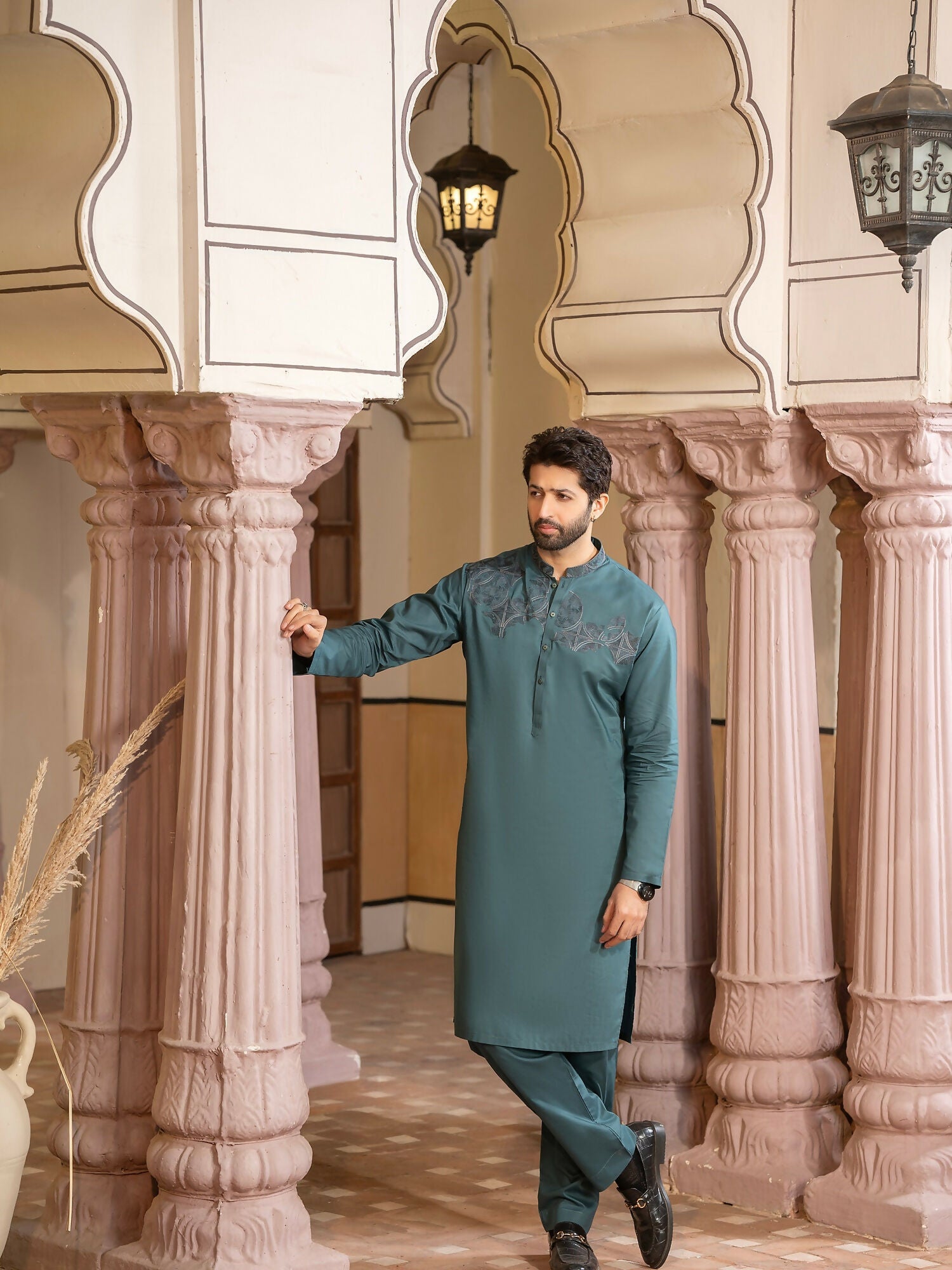Fabrich Men Embroidered Cotton Unstitched Shalwar Kameez-GTS-MCE-045