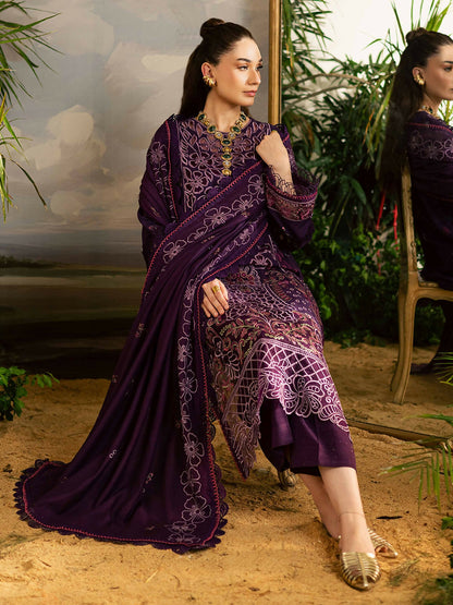 Mahnur Kaia Slub Linen Embroidered Stitched 3-Piece Suit-K- 01