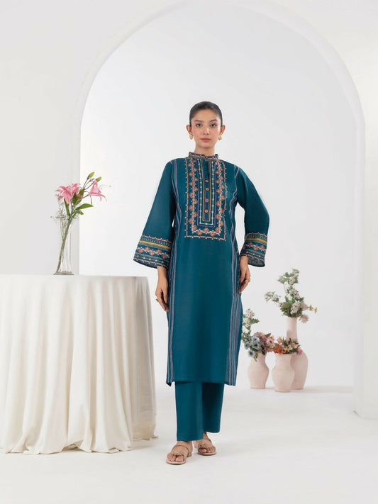 Stylish Collection Aaraish Cotton Embroidered Stitched 2-Piece Suit-Lime Teal