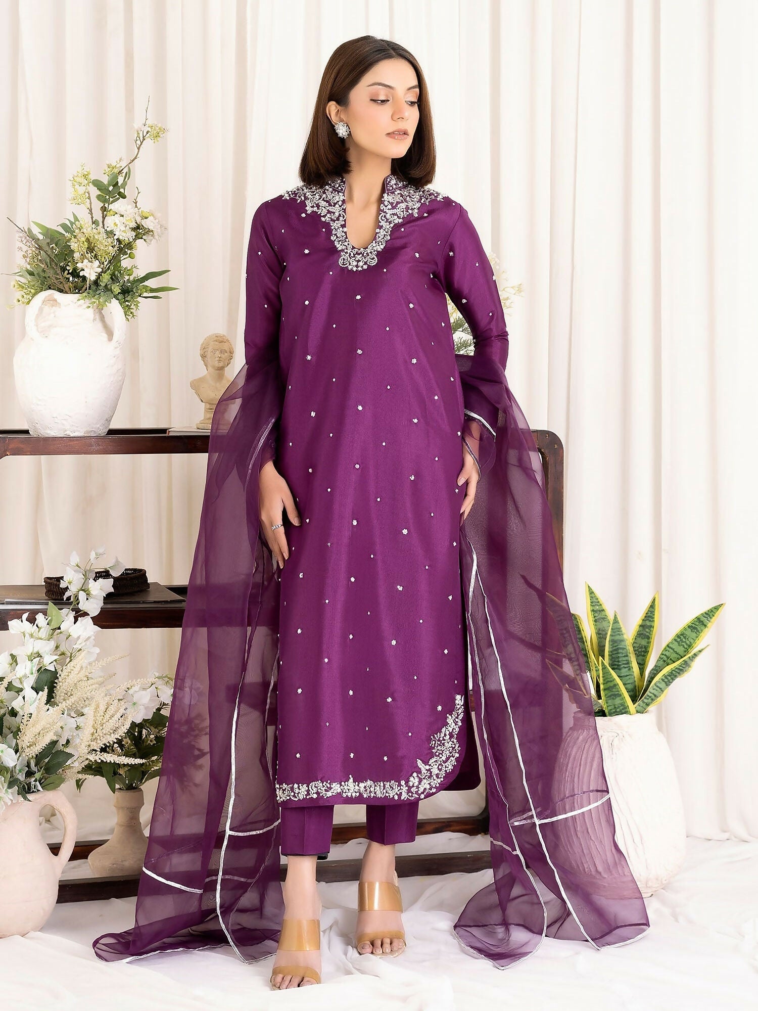 Allure By IH Luxury Pret Raw Silk Embellished Stitched 3-Piece Suit-Shanaya