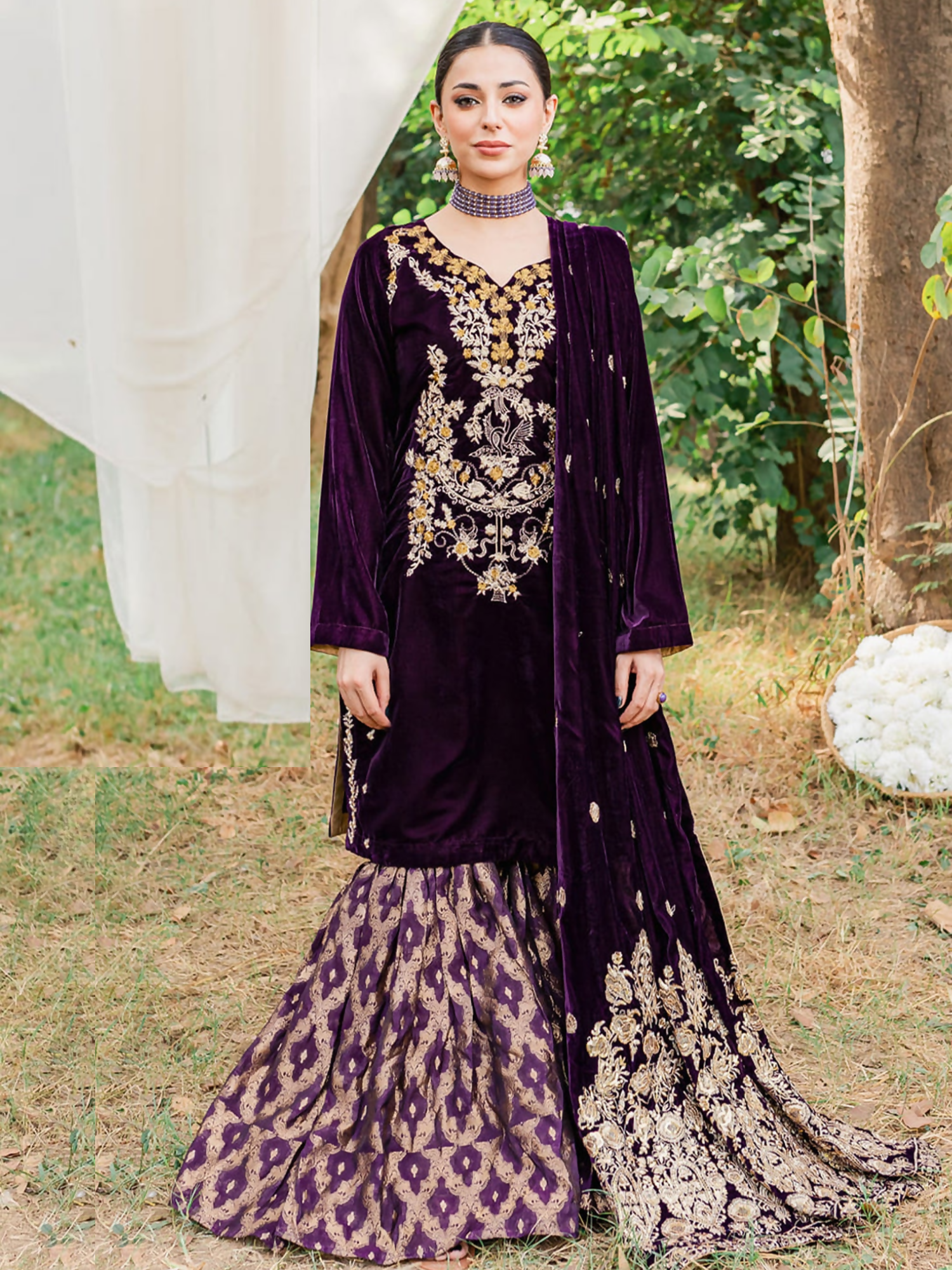 Panache Apparel Velvet Edit Micro Velvet 9000 Embroidered Stitched Suit-Moor