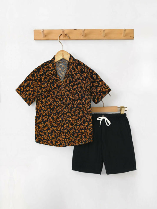 Yellow and Black Velvour Boys & Girls Printed Co-ord Set-VC26