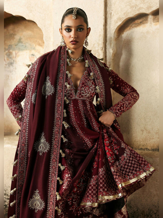 Hussain Rehar Massarat Festive Unstitched'25 Korean Raw Silk 3-Piece Suit-Gulnar