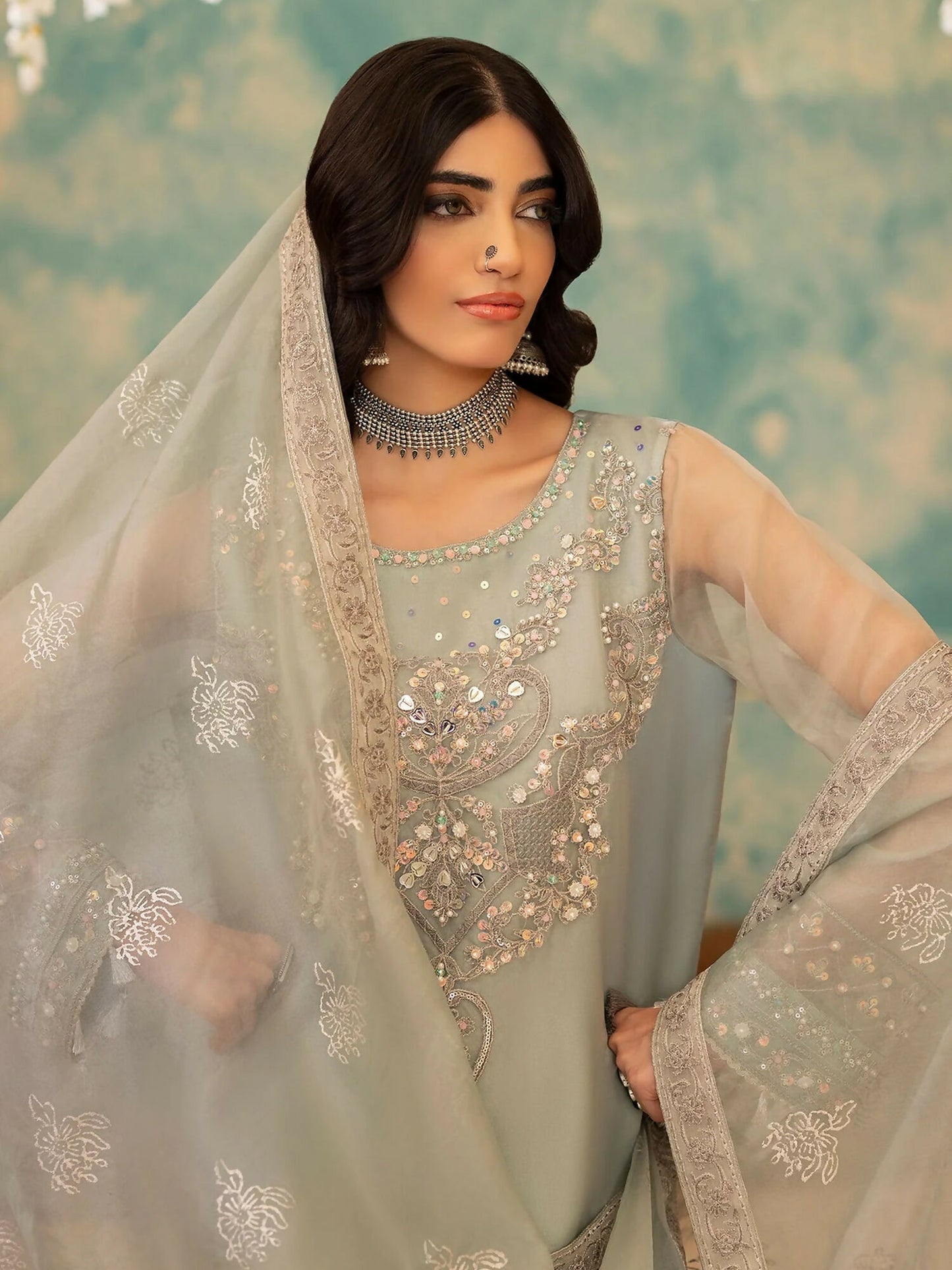 Shurooq Kanpur 1912 Organza Embellished Stitched 3-Piece Suit-Chandni Chowk