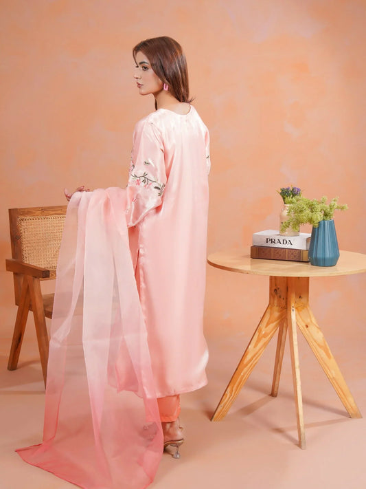 Pink-Zeephire Silk Embroidered Stitched 3-Piece Suit-Freeha B