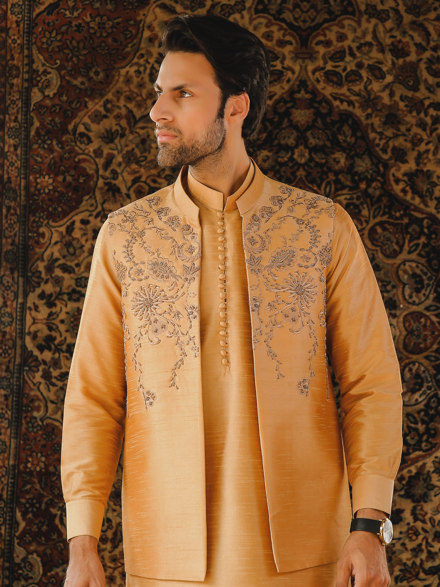 Gem Garments The Sartorial Edit Raw Silk Embellished Waistcoat-Sargon