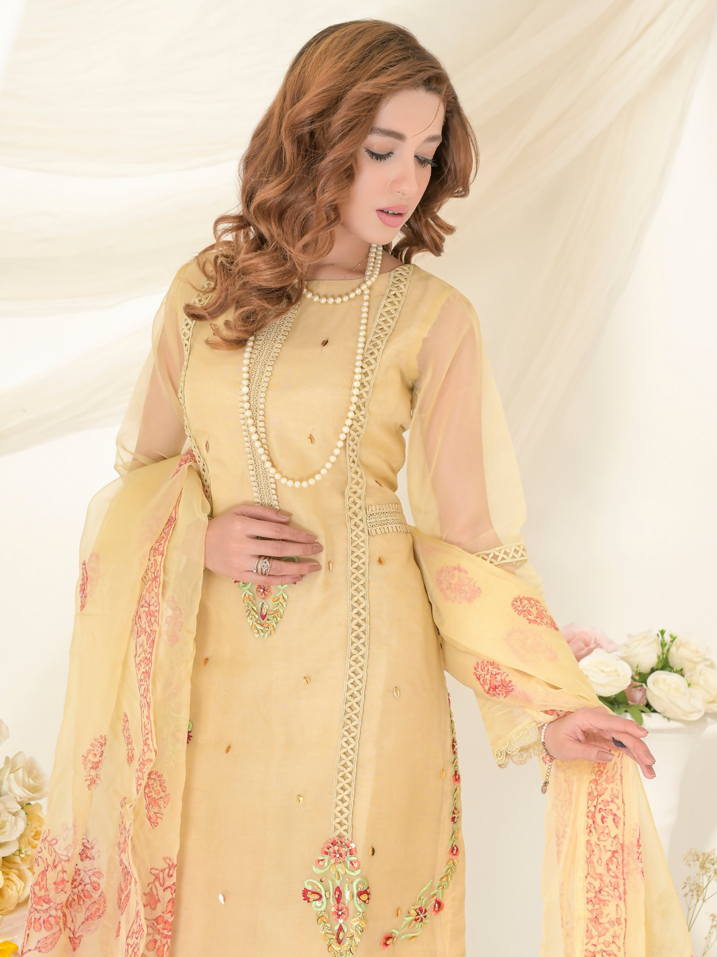 Ruby's Couture Gul-Bahar Organza Embroidered Stitched 3-Piece Suit-Zawiya