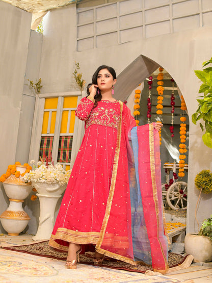 Ruby's Couture Poshak Silk Embellished Stitched 3-Piece Suit-Pari