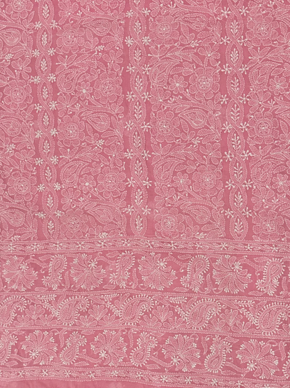 Fehm lawn shirt with fully embroidered Chikankari front, embroidered back with centre motif and booti, and embroidered sleeves with border and booti.