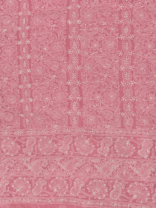 Fehm lawn shirt with fully embroidered Chikankari front, embroidered back with centre motif and booti, and embroidered sleeves with border and booti.