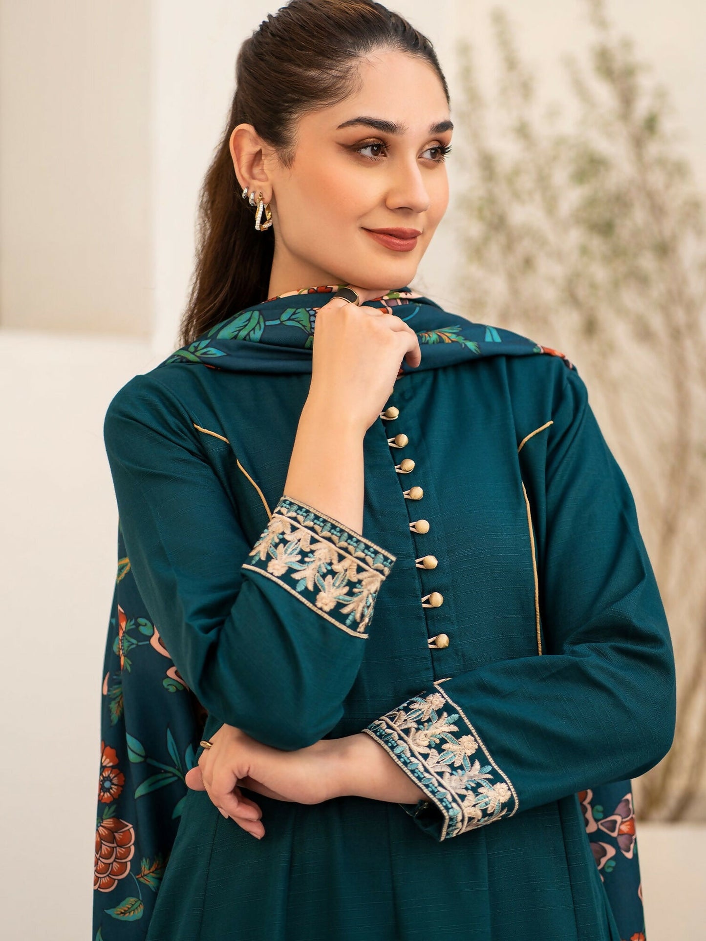 Panache Apparel Khaddar Embroidered Stitched Suit-Zinc