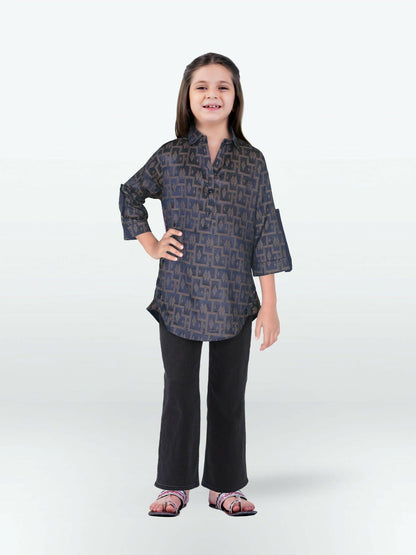 Rustic Black and Brown Velvour Girls Printed Stitched Tunic-VG124-C