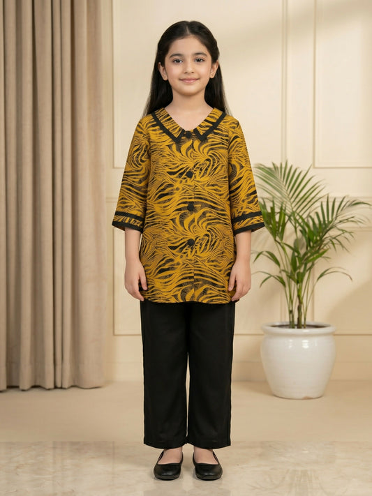 Velvour Girls Linen Printed Co-Ord Set-VG220-A
