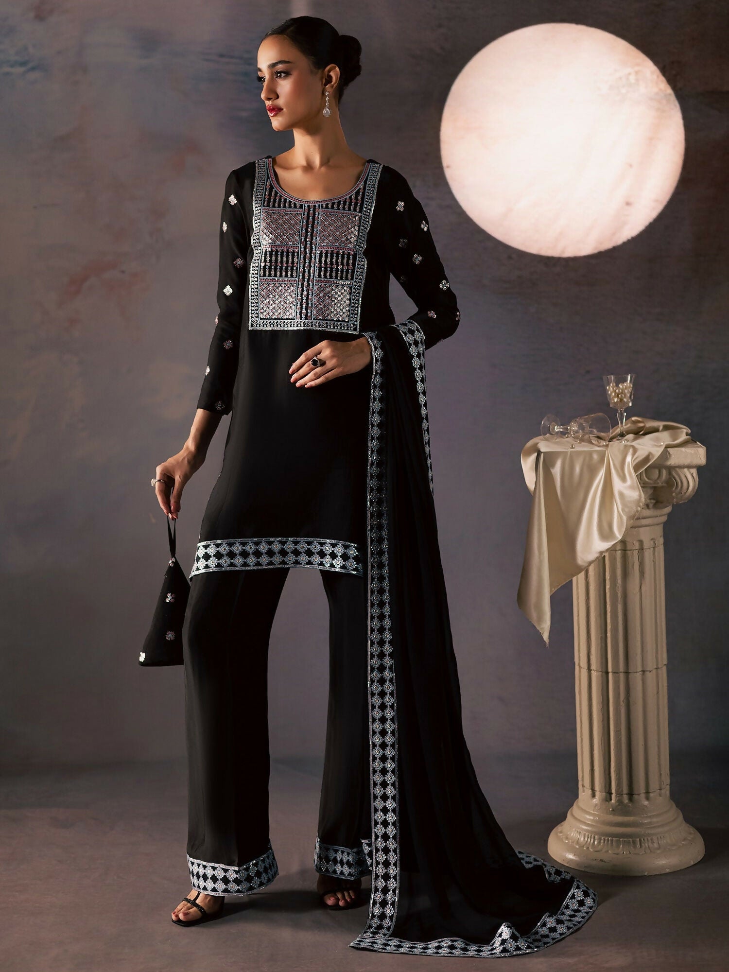 Allure By IH Be-My-Guest Thai Silk Embroidered Stitched 3-Piece Suit-Candy