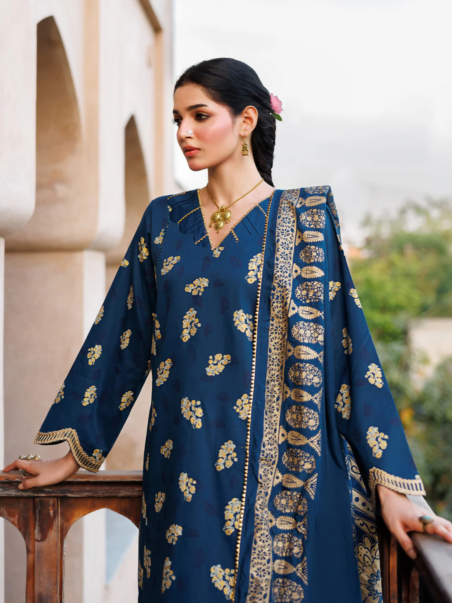 Blue Panache Apparel Noor Mahal Cotton Printed Stitched Suit-Dilafza