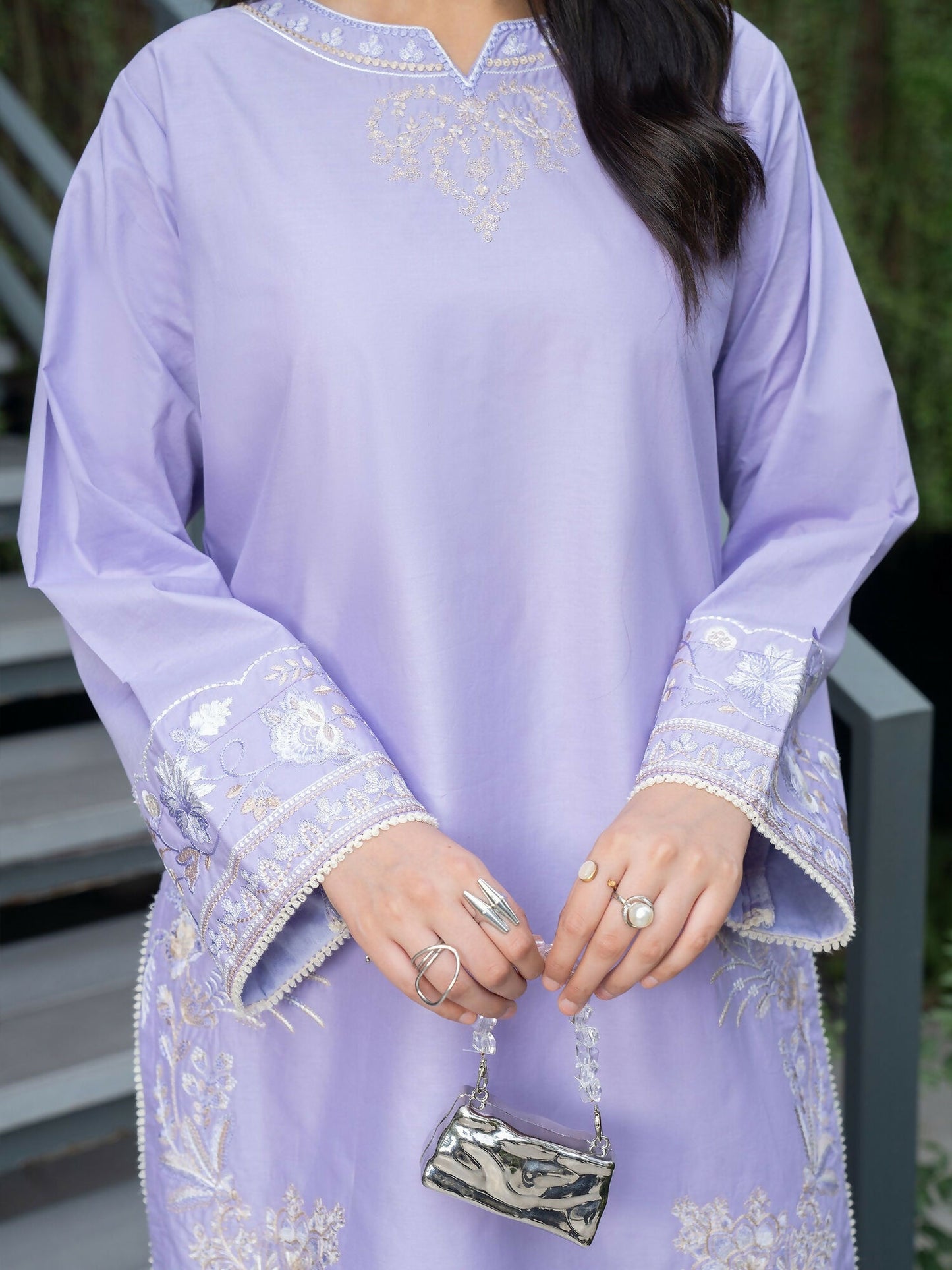 Panache Apparel Solid Story Cotton Lawn Embroidered Stitched Suit-Solene