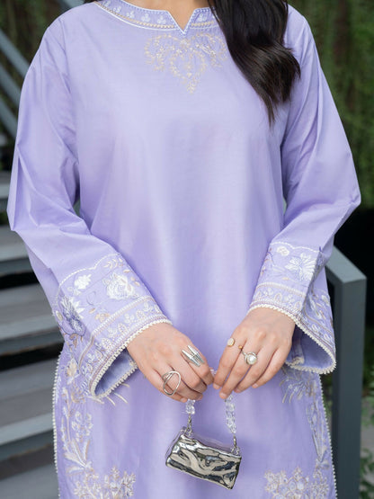 Panache Apparel Solid Story Cotton Lawn Embroidered Stitched Suit-Solene