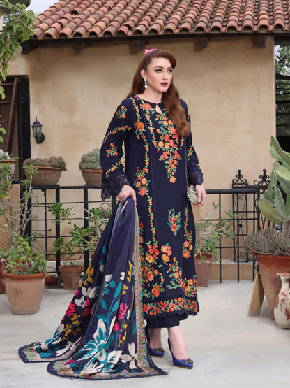 Tawakal Closet Peach Wool Embroidered Stitched 3-Piece Suit-Peach Wool