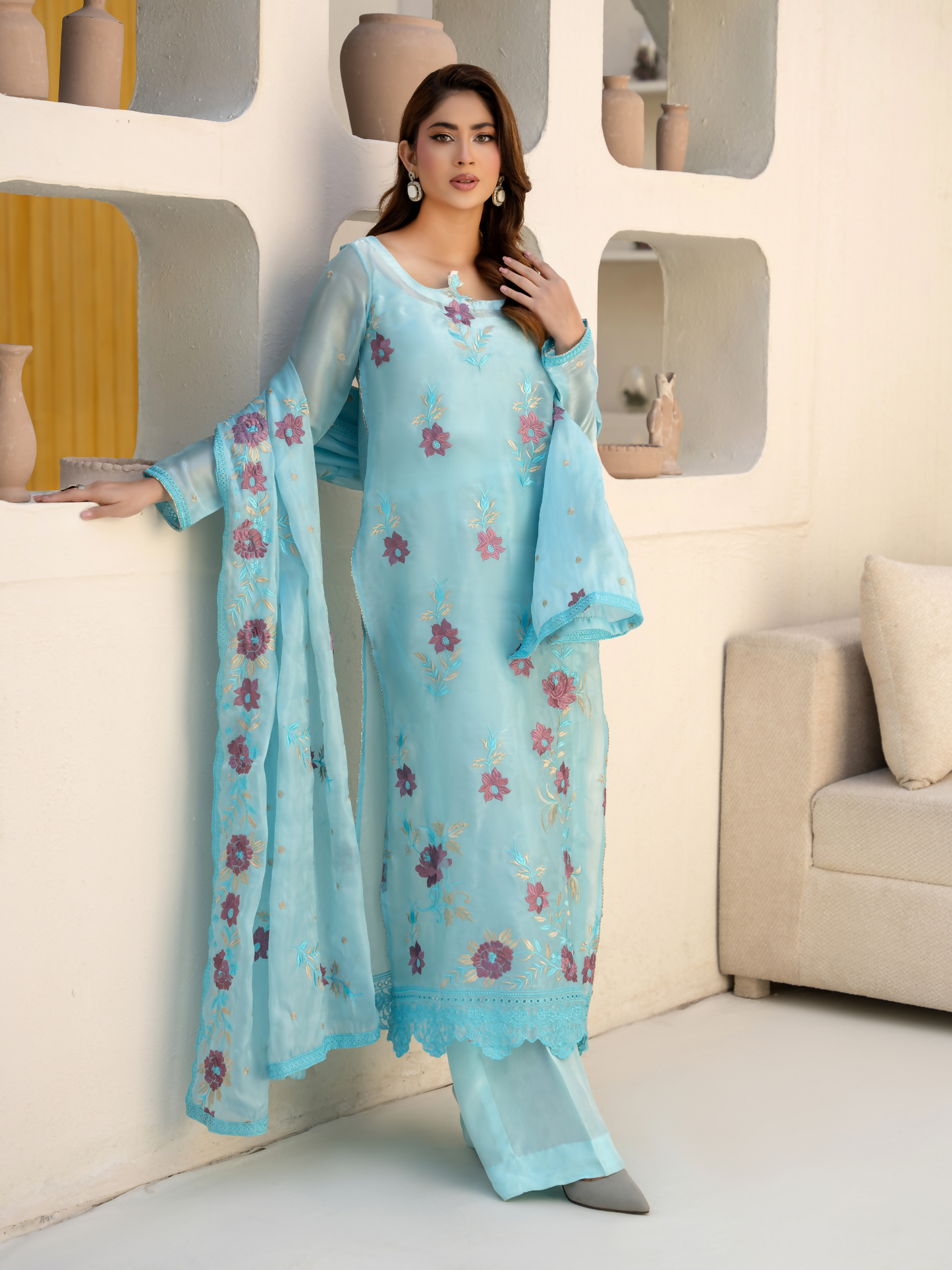Noori Silk Embroidered Stitched 3-Piece Suit